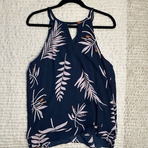 Blue Floral Printed Halter Tank Top